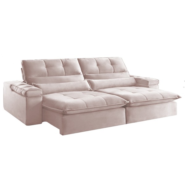 Sofá Retrátil Reclinável 2 Lugares Veludo Rosé 1,60 Eva