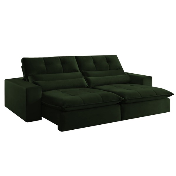 Sofá Retrátil Reclinável 2 Lugares Veludo Verde 1,60 Koz