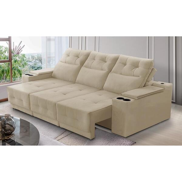 Sofá Retrátil Reclinável 3 Lugares 2,10m Com Porta Copos E Us