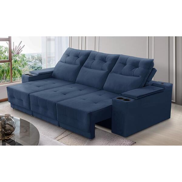 Sofá Retrátil Reclinável 3 Lugares 2,10m Com Porta Copos E Us