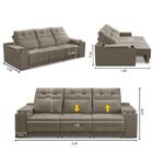 Sofá Retrátil Reclinável 3 Lugares 2,30m Com Porta Copos E Us