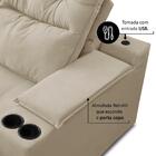 Sofá Retrátil Reclinável 3 Lugares 2,30m Com Porta Copos E Us