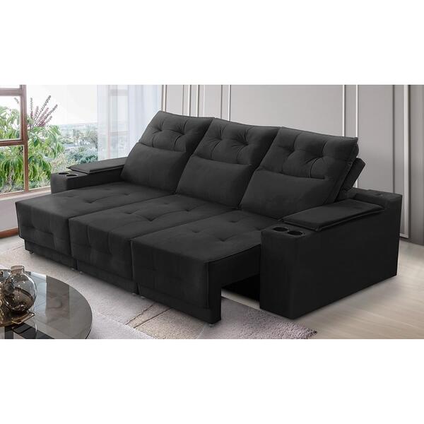 Sofá Retrátil Reclinável 3 Lugares 2,30m Com Porta Copos E Us