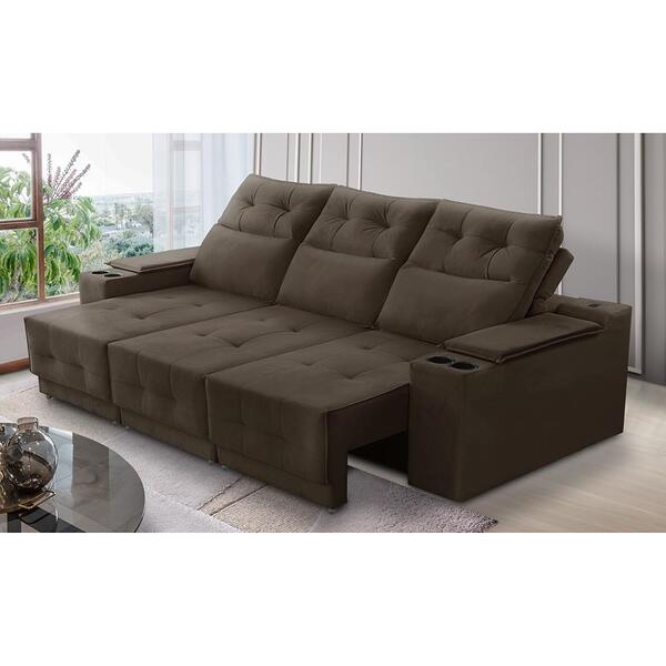 Sofá Retrátil Reclinável 3 Lugares 2,30m Com Porta Copos E Us