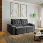 Sofá Retrátil Reclinável 3 Lugares 200cm Porta Copos E Usb Em