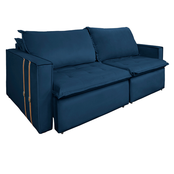 Sofá Retrátil Reclinável 3 Lugares 230 Cm México Veludo Azul
