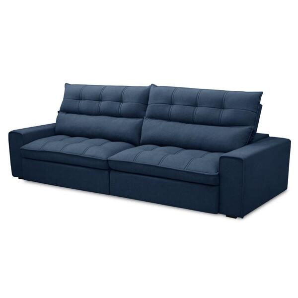 Sofá Retrátil Reclinável 3 Lugares 250cm Damy F05 Veludo Azul