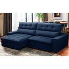 Sofá Retrátil Reclinável 3 Lugares 250cm Damy F05 Veludo Azul