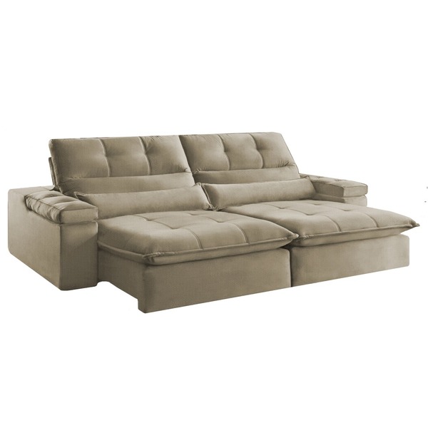 Sofá Retrátil Reclinável 3 Lugares Linho Bege 2m Eva