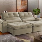 Sofá Retrátil Reclinável 3 Lugares Linho Bege 2m Eva