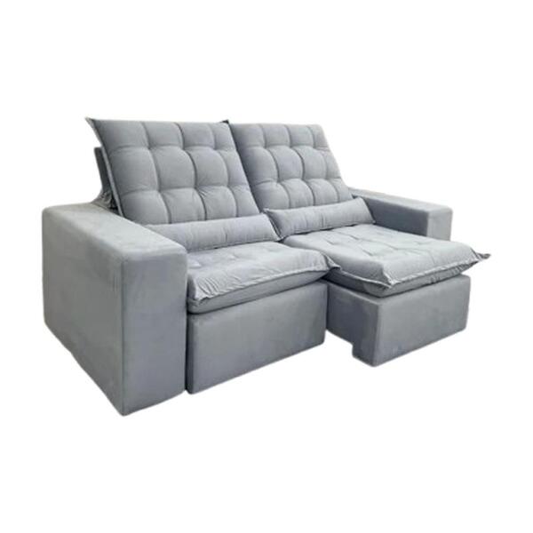 Sofá Retrátil Reclinável 3 Lugares Small Veludo Prata 2m