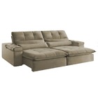 Sofá Retrátil Reclinável 3 Lugares Veludo Bege 2m Eva