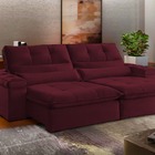 Sofá Retrátil Reclinável 3 Lugares Veludo Bordô 2m Eva