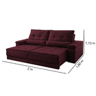 Sofá Retrátil Reclinável 3 Lugares Veludo Bordô 2m Neo