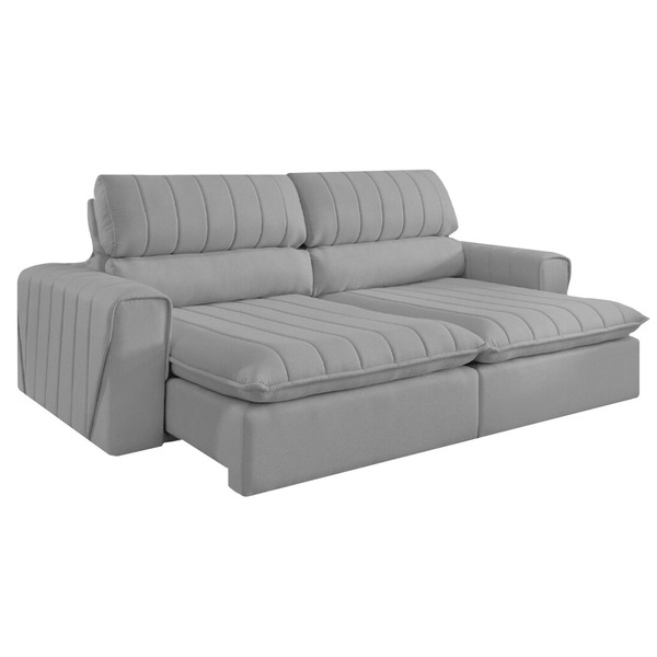 Sofá Retrátil Reclinável 3 Lugares Veludo Cinza 2m Zoe