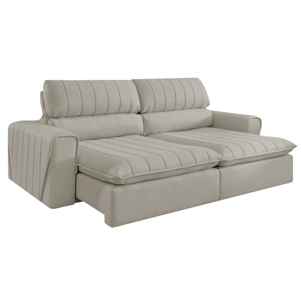 Sofá Retrátil Reclinável 3 Lugares Veludo Cru 2m Zoe