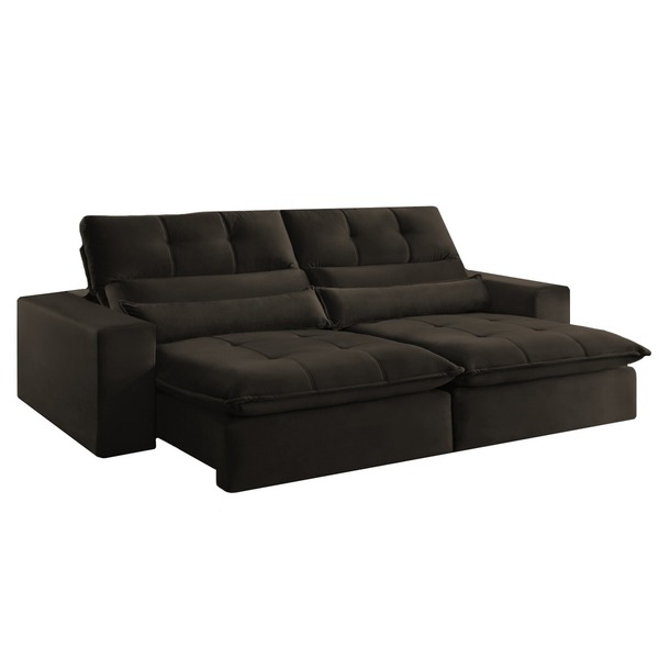 Sofá Retrátil Reclinável 3 Lugares Veludo Marrom 2m Koz