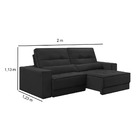 Sofá Retrátil Reclinável 3 Lugares Veludo Preto 2m Lyn