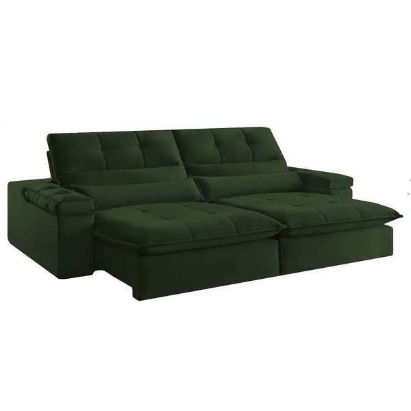 Sofá Retrátil Reclinável 3 Lugares Veludo Verde 2m Eva