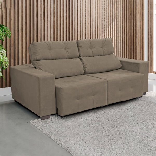 Sofá Retrátil Reclinável 3 Lugares Verona 210 Cm Suede Bege E