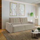 Sofá Retrátil Reclinável 4 Lugares 240cm Porta Copos E Usb Em