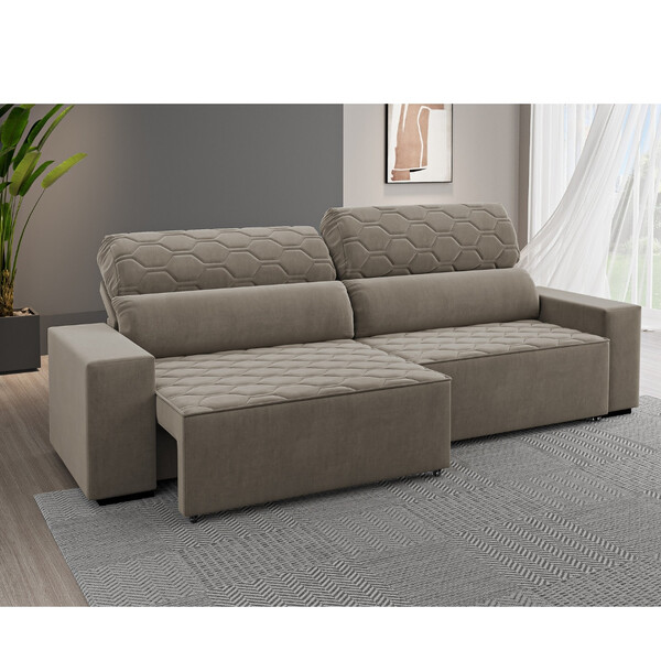 Sofá Retrátil Reclinável 4 Lugares 250cm Veludo Santiago Viero