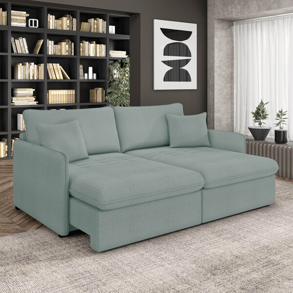 Sofá Retrátil Reclinável 4 Lugares 254cm Maili Bouclê Azul K0