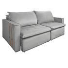 Sofá Retrátil Reclinável 4 Lugares 270 Cm México Veludo Cinza