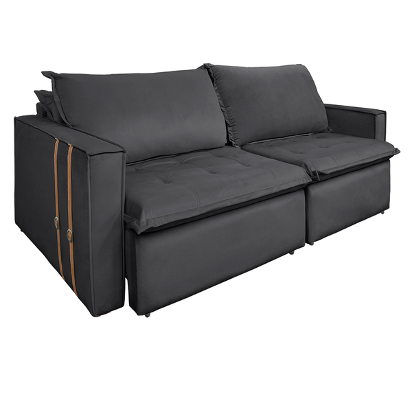 Sofá Retrátil Reclinável 4 Lugares 270 Cm México Veludo Grafi