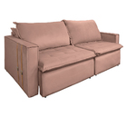 Sofá Retrátil Reclinável 4 Lugares 270 Cm México Veludo Rosê