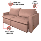 Sofá Retrátil Reclinável 4 Lugares 270 Cm México Veludo Rosê