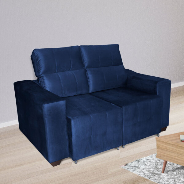 Sofá Retrátil Reclinável Alfa 2 Lugares Azul – Ws Estofados