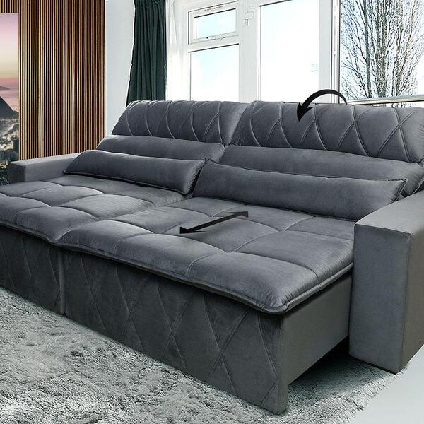 Sofá Retrátil/reclinável Amsterdam 2,70m Suede Velut Esverdea