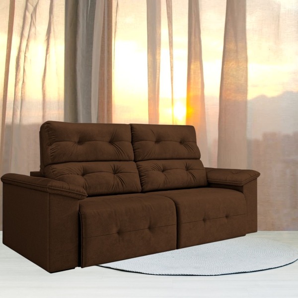 Sofá Retrátil Reclinável Barcelona 3 Lugares Suede Marrom
