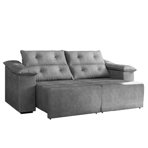 Sofá Retrátil Reclinável Bergamo 2,10m 4 Lugares Veludo Cinza