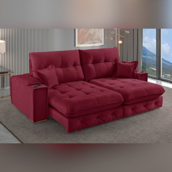 Sofá Retrátil Reclinável Com Porta Copos 190cm Istambul Yesca