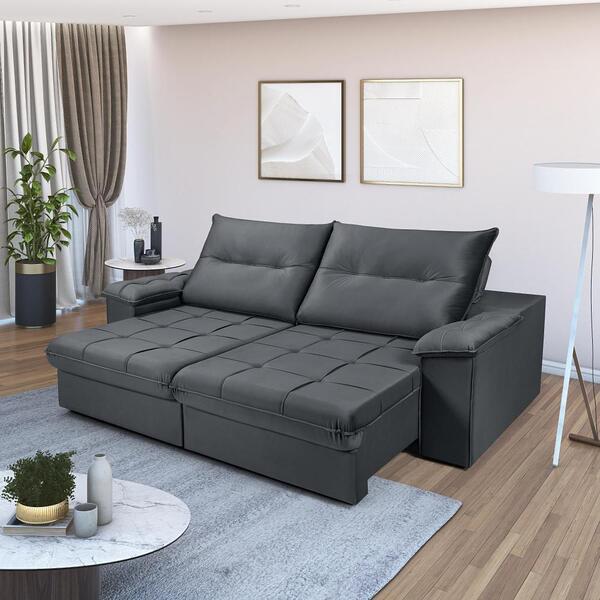 Sofá Retrátil Reclinável Dallas 2 Lugares Chumbo Império