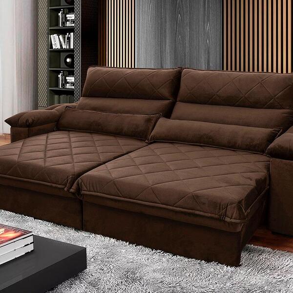Sofá Retrátil/reclinável Grécia 2,50m Suede Velut Marrom C/ M
