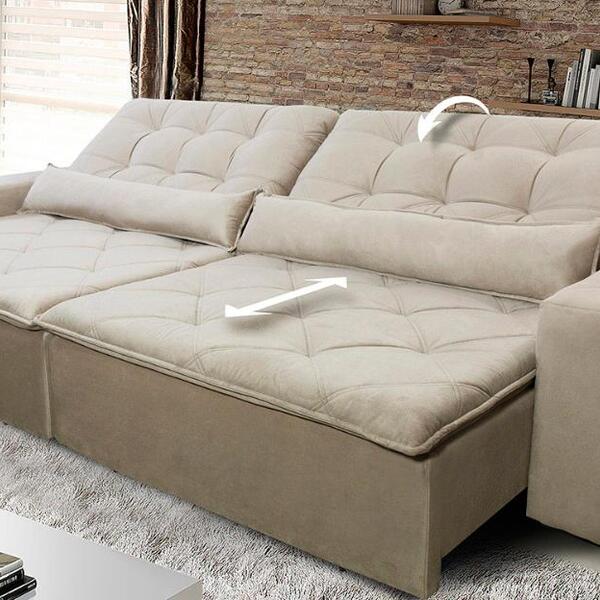 Sofá Retrátil/reclinável Islândia 3,00m Suede Velut Bege C/ M