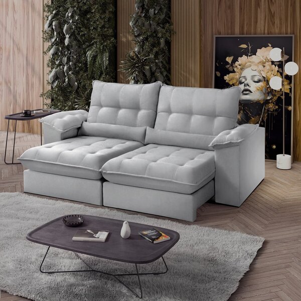 Sofá Retrátil Reclinável Molas Ensacadas Chicago 250 Cm Cinza