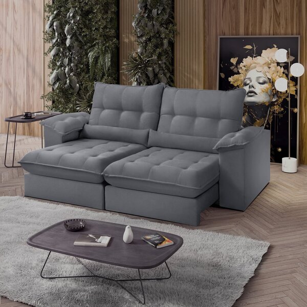 Sofá Retrátil Reclinável Molas Ensacadas Chicago 250 Cm Cinza
