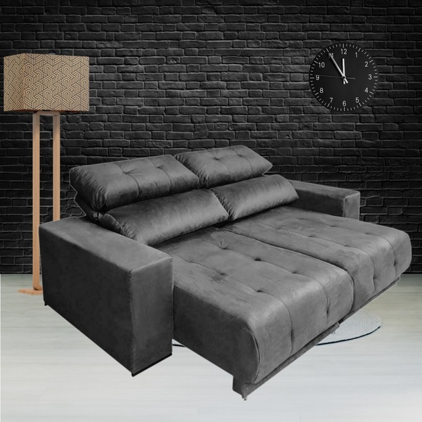 Sofá Retrátil Reclinável New York 3 Lugares Suede Cinza