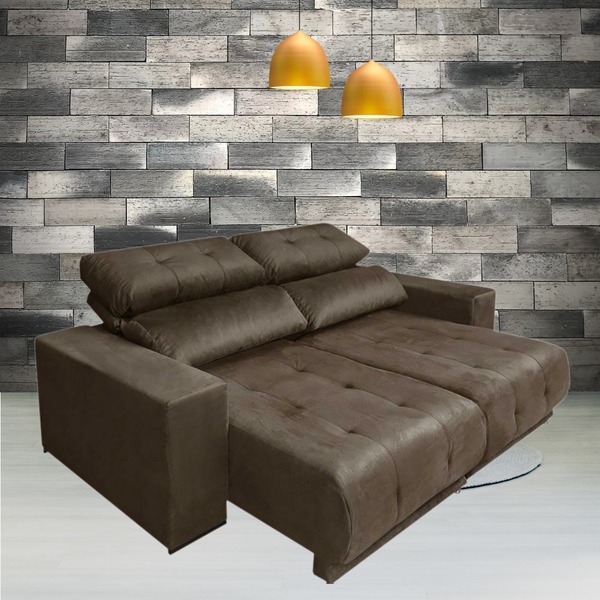 Sofá Retrátil Reclinável New York 3 Lugares Suede Marrom