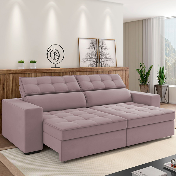 Sofá Retrátil Reclinável Para Sala De Estar Living 246cm Clar