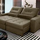Sofá Retrátil/reclinável Sevilha 3,00m Suede Velut Bege C/ Mo