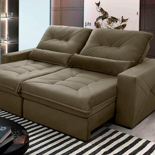 Sofá Retrátil/reclinável Sevilha 3,00m Suede Velut Bege C/ Mo