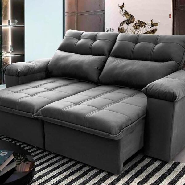 Sofá Retrátil/reclinável Verona 1,80m Suede Velut Cinza C/ Mo