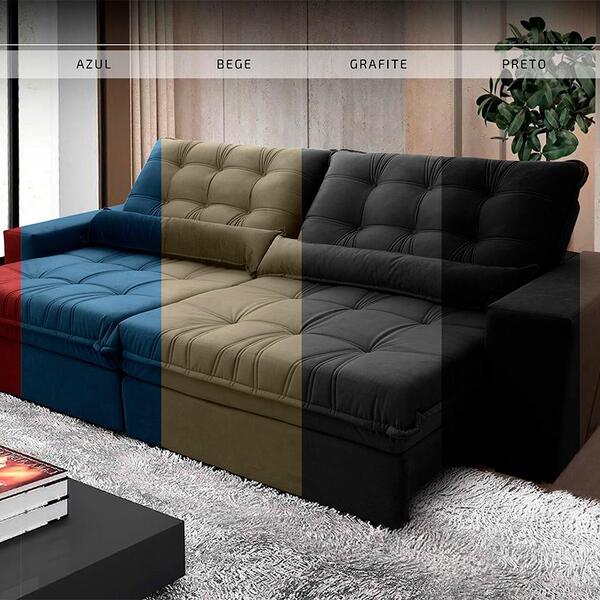 Sofá Retrátil/reclinável Zurique 2,50m Suede Velut Cinza C/ M