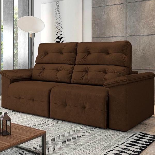Sofá Retrátil Suede Marrom 3 Lugares Barcelona