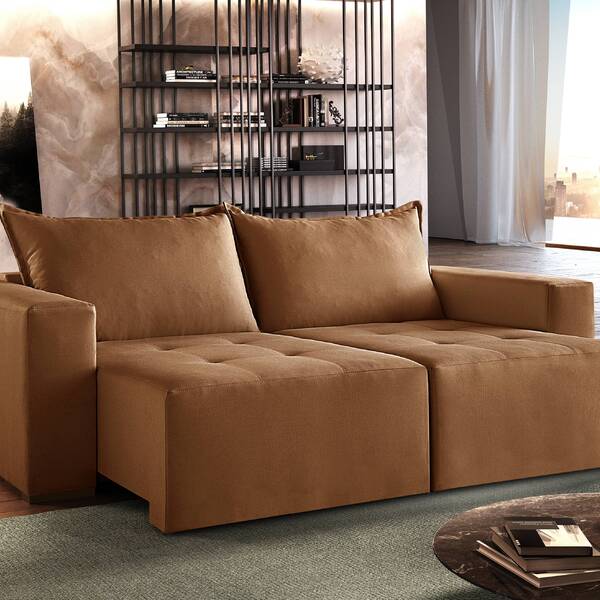 Sofá Retrátil Urano Marrom 2.20cm Almofadas Soltas
